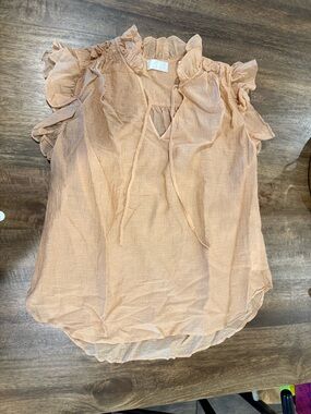 7 For All Mankind Peach Gauze Ruffle Sleeve Boho Blouse Top Medium NWOT